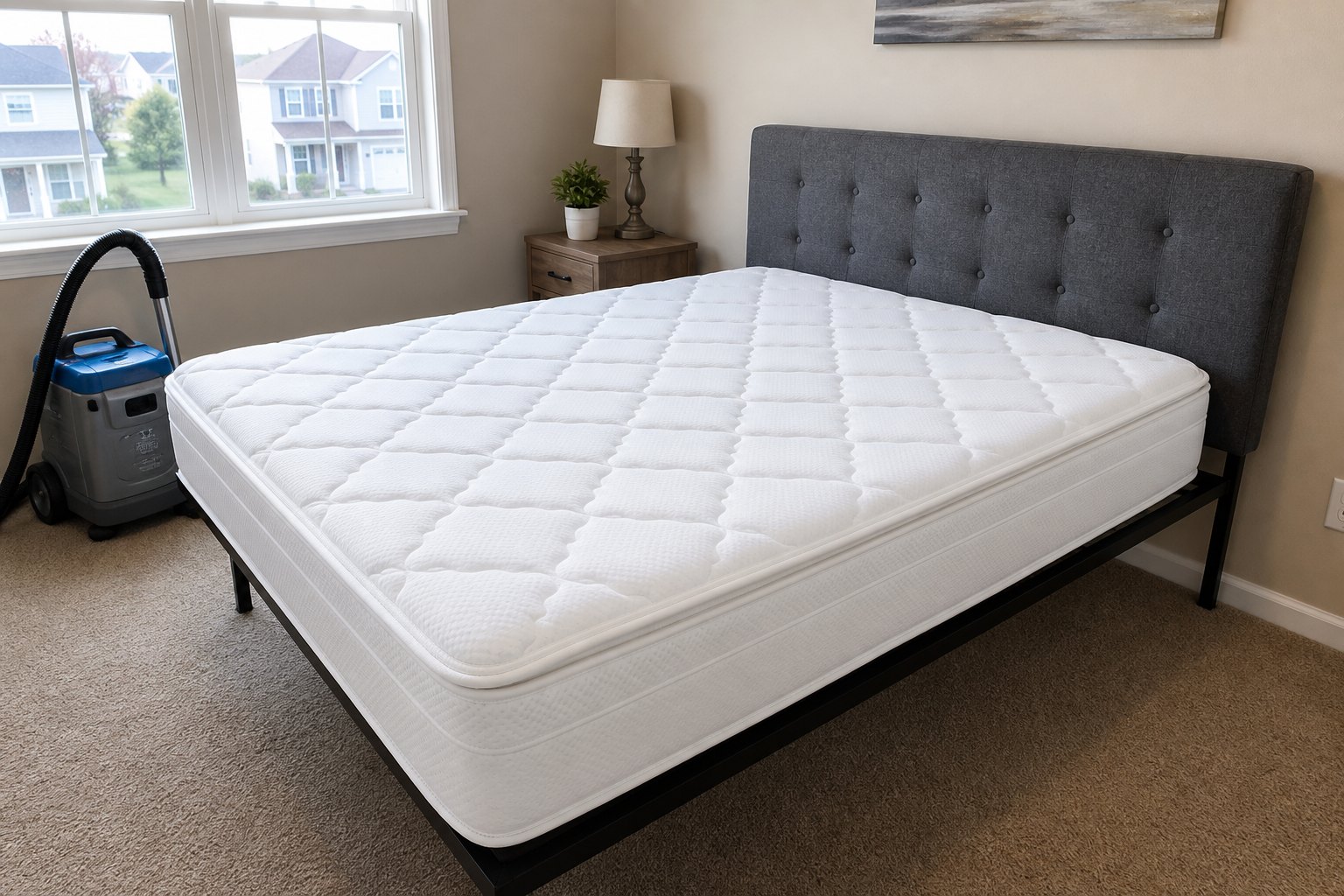 Stained mattress before and after professional cleaning after cleaning