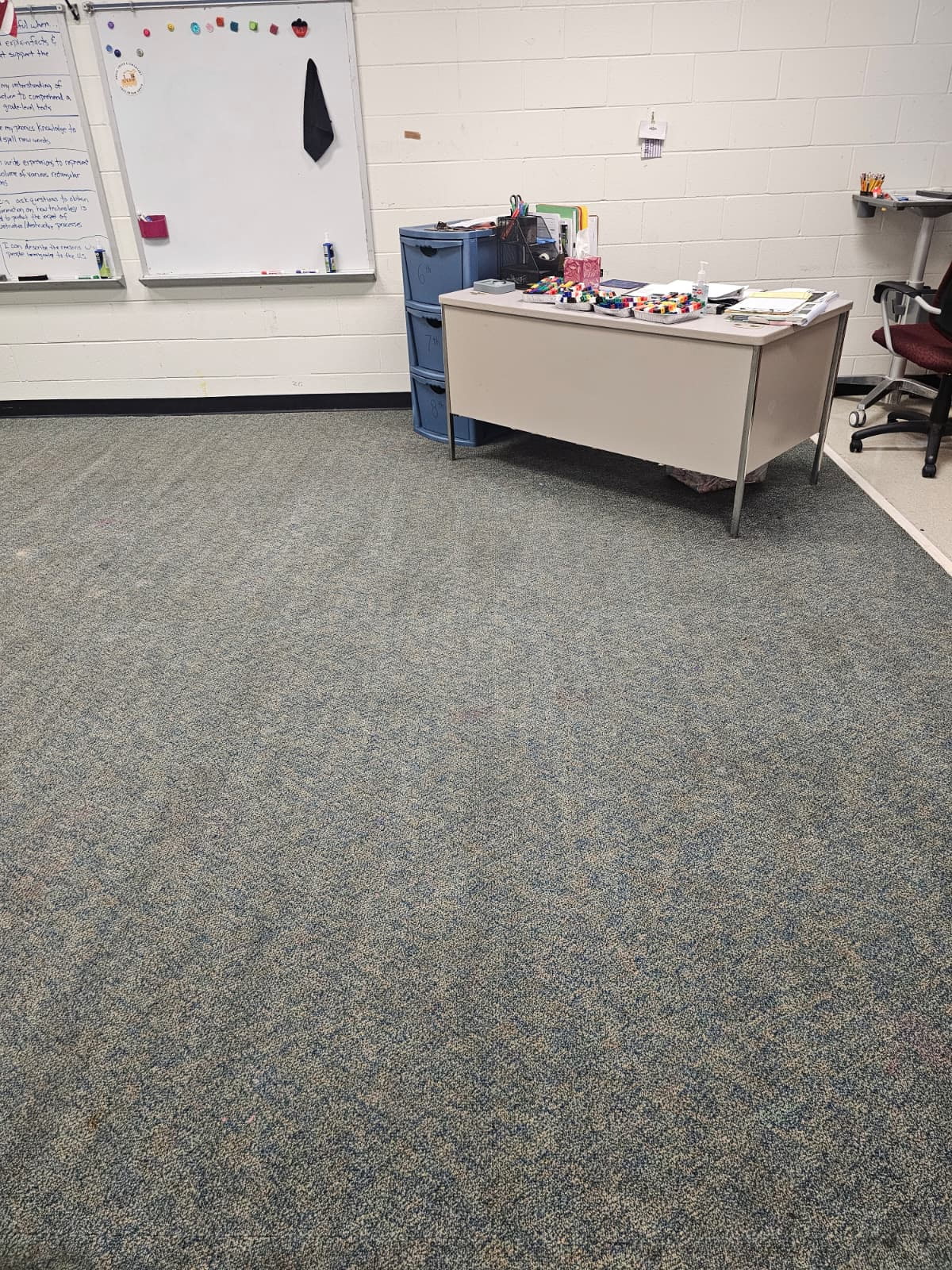 Classroom carpet cleaning after cleaning