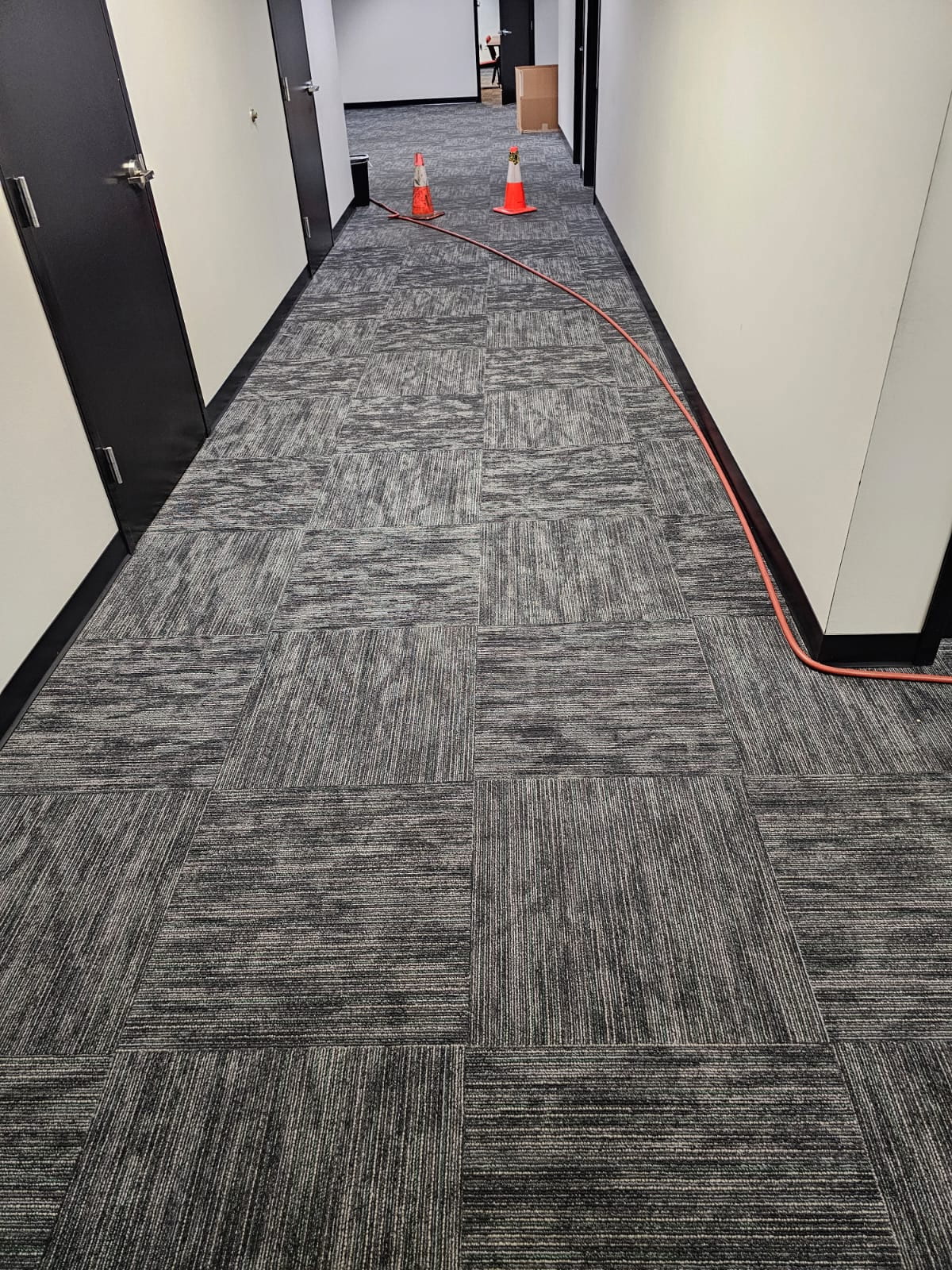 Before hallway carpet cleaning with traffic wear