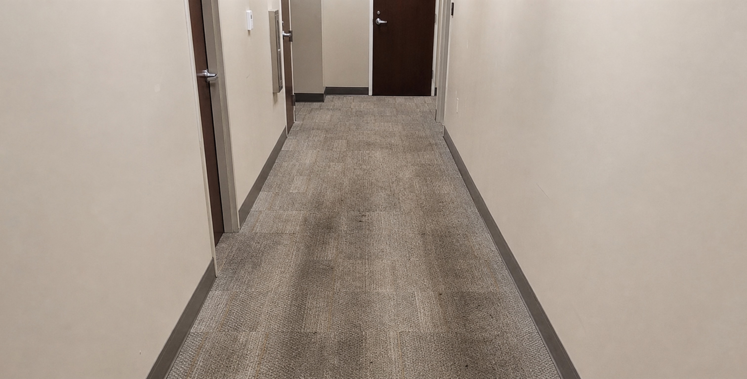 Commercial hallway carpet cleaning before cleaning