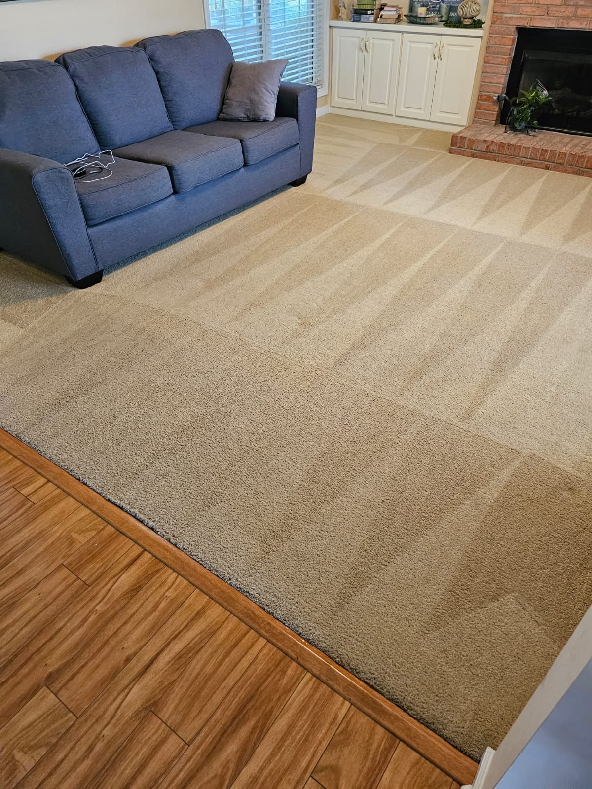 Happy family enjoying their freshly cleaned living room carpet
