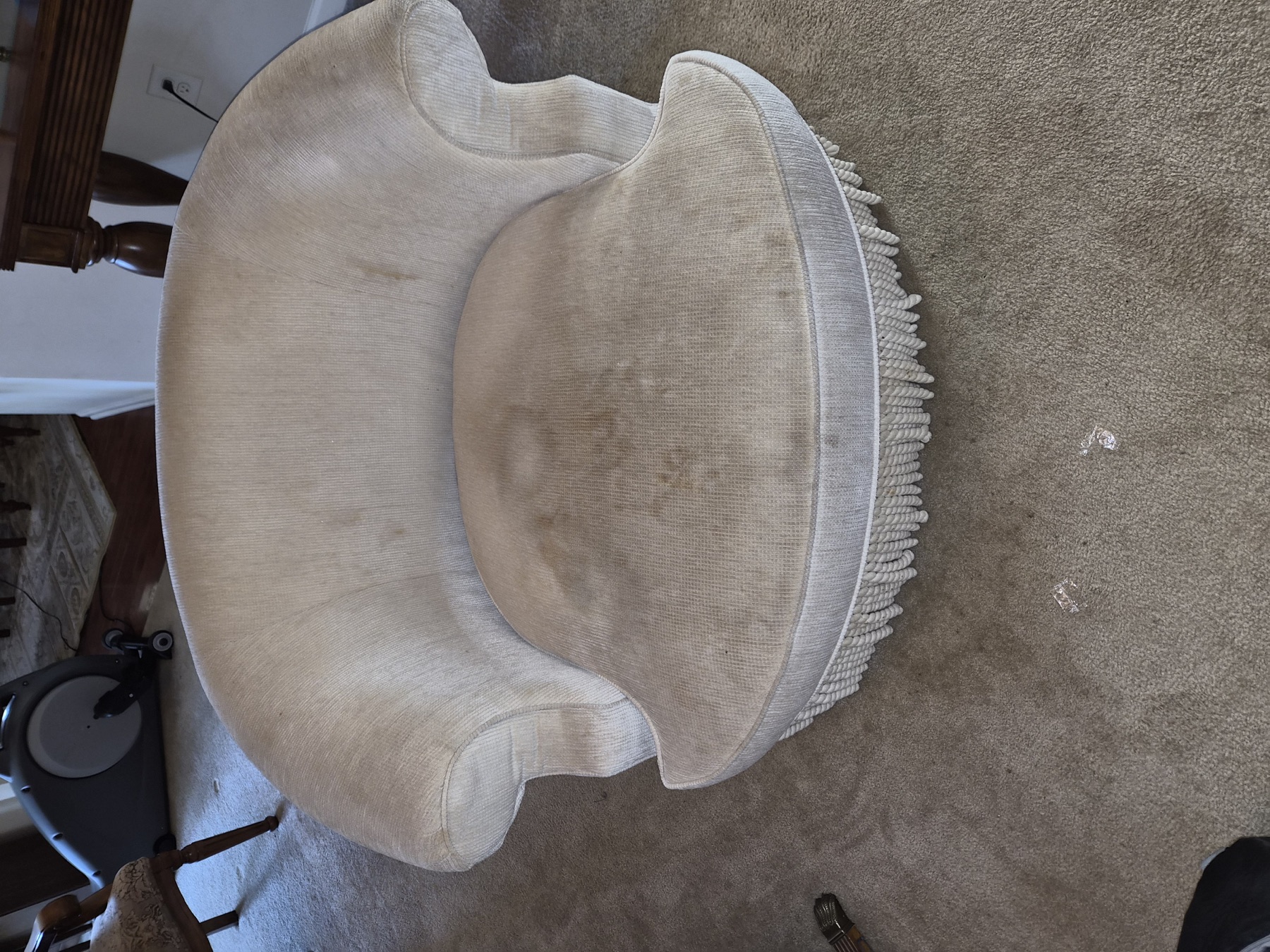 Tan chair upholstery cleaning before cleaning